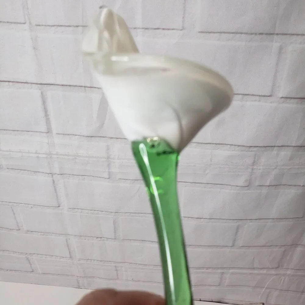 Beautiful Hand Blown Art Glass White Lily Flower Sculpture 14